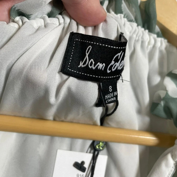 NWT Sam Edelman Sleeveless Ruffle Patterned Midi Dress in Green/White Size 8 - Picture 4 of 14